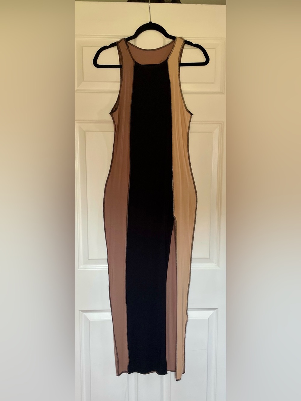Sleeveless Colorblock Maxi Dress in Black and Brown